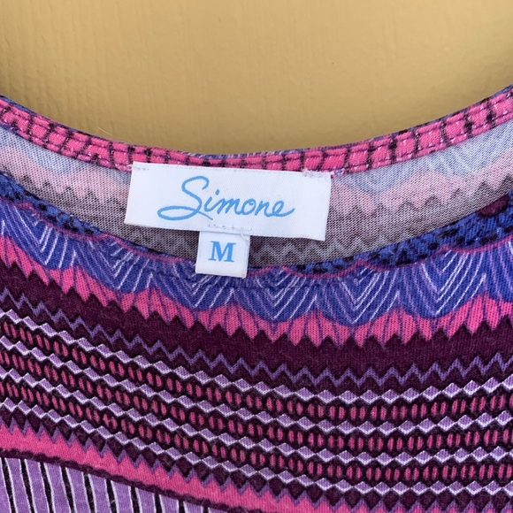 Simone Summer dress size M purple and pink shades with white, falls to mid shin - Picture 3 of 4